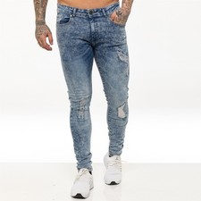 Enzo Mens Skinny Ripped Jeans