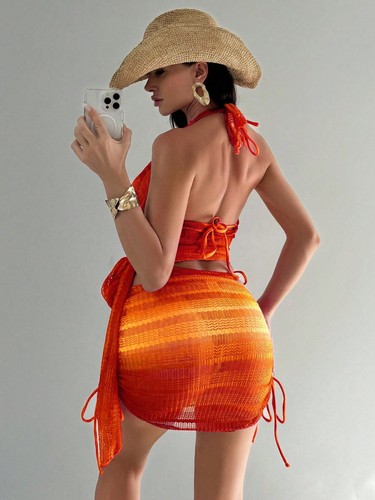 Women piece orange bikini - 4,