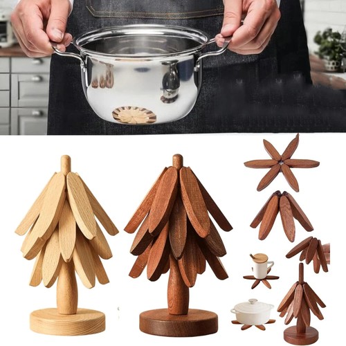 Wooden tree trivet set - trivet, natural
