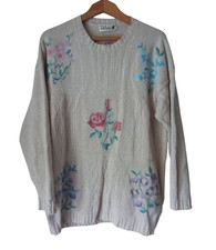 Ladies Tulchan Jumper, Pure Cotton, Vintage Cottagecore, UK Size L, 1980s