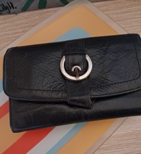 Ladies 1960s Style Purse. Visconti leather. Black with Red Compartments. Mod.