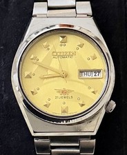 Citizen Automatic 21 Jewels Vintage Men’s Watch Gold Dial Day Date Japan Made