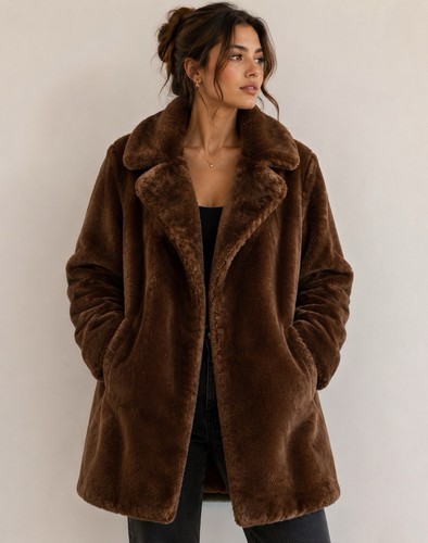 Women faux fur teddy coat - fur,