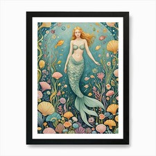 Mermaid Art Print Framed Wall