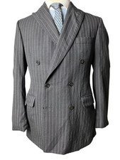 Men’s Aquascutum Double Breasted Blazer 40R Grey Chalk Stripe Wool (READ DESC)