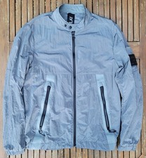 REPLAY Men's Collarless Light Bomber Jacket, Size Large, Grey / Blue / Black