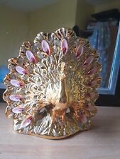 NEW CERAMIC GOLD+SILVER SPARKLE GLITTER+PINK Peacock