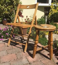 Vintage Retro Folding Wooden Slat Beech Chair - Pub Restaurant Garden Kitchen