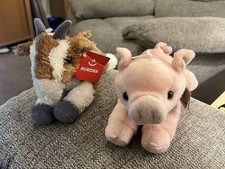 VGC Aurora Toys 2 Farm Animal Soft Plush Toys Pickles Goat Percy Pig 8" Tagged