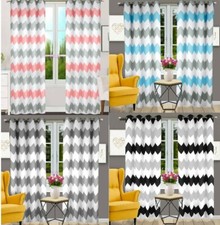 PAIR READY- MADE Geometric  CURTAINS EYELET RING TOP