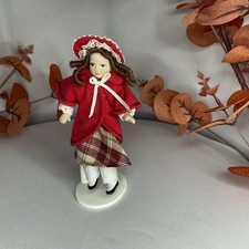 1:12 Scale Victorian Girl Doll in Red Cape & Tartan Skirt – Dollhouse Figure