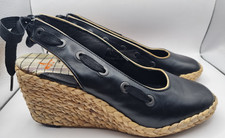 J Shoes Scarlet Women's Black Wedge Woven Heel Shoe Size 7 Slingback Strap