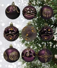 9 Decorated Purple Plum Christmas Tree Baubles Decorations Tree Ornaments 6cm