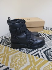 EUC Black UGG Australia Noe Lace Up Leather Buckle Biker Boots Size 5 EU 38