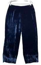 Monsoon Velvet Trousers Wide Leg Navy Purple With Silk Women’s Uk14 Buttons