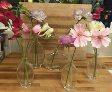 Peony Qvc Set Of 5 Oval Miniture Vase & Artificial Flowers set new