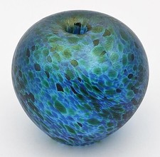 JOHN DITCHFIELD? BLUE IRIDESCENT GLASS APPLE PAPERWEIGHT