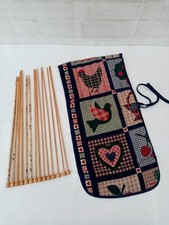 Wooden Knitting Needles With Wrap 7 Pairs Navy Multi Heart Bird Storage Craft