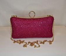 Fuschia Pink Crystal Diamond Hard Case Embellished Evening Clutch Bag