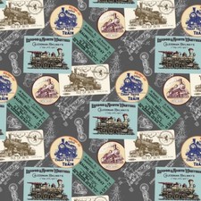 100% cotton print fabric - All Aboard - Stamps - Trains - 81670-101