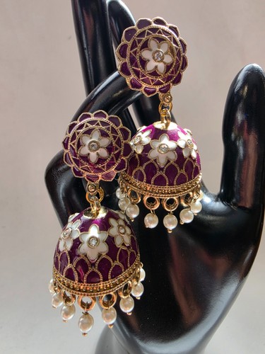 Dark purple violet jhumka - purple,