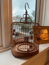 Vintage Chinese Bamboo Song Bird Bird Cage Porcelain Feed Bowls