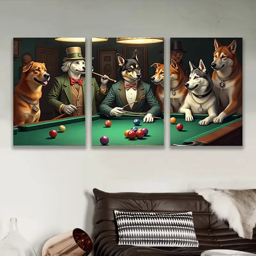 3pcs dogs playing pool - playing,