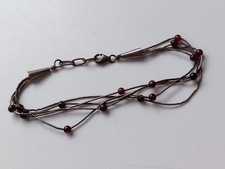 Sterling Silver Native American Liquid Silver Garnet Stone Bead Bracelet