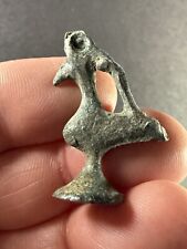 ANCIENT ROMAN BRONZE COCKEREL SEAL STAMP WITH WORN CRUCIFIX ON BASE CA 300-400AD