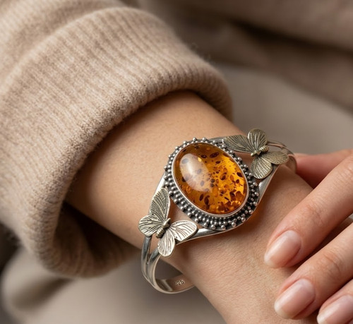 Baltic amber gemstone cuff - gemstone,