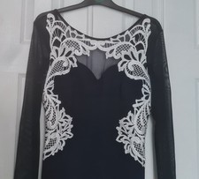 Lipsy London Michelle Keegan Stunning Navy Embroidered Dress Sheer Sleeves Sizem