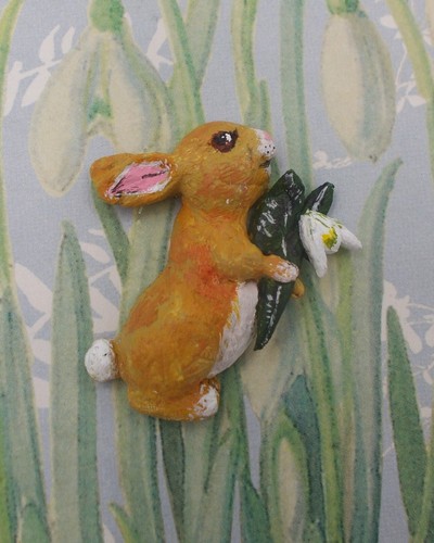 Snowdrop rabbit brooch - rabbit,