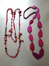 2x PIECE JEWELLERY SET - 2x long length Necklaces cerise/reds *VIRGIN VIE/NEXT*