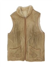 VINTAGE Womens Shearling Gilet UK 14 Medium Beige BU04