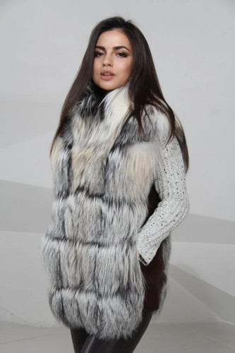 Real gray fox fur - , vest