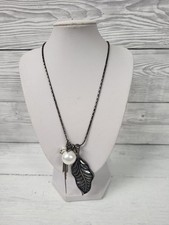 Miglio Leaf And Pearl Long Silver Plated Necklace Costume Jewellery. PS