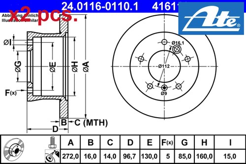 Pcs rear brake disc - x2, set