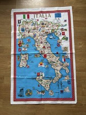 Vintage Italia Map Tea Towel 100% Cotton Retro Souvenir Kitchen Decor Italy