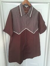 Vintage 1970s Nylon Overall Dinner Lady Cleaner Rustly Brown+White zip up Pinny