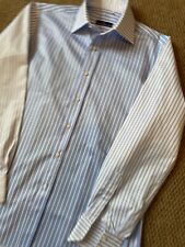 EREDI PISANO FUNKY CONTRAST COLLAR BLUE STRIPE SHIRT 16.5  16 1/2