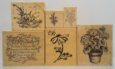 PSX Wood Mounted Rubber Craft Stamps (Set of 6) Holly, Water Splash, Flowers