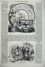 Original Old Antique Print 1859 Goodwood Race Prize Plate Races Horse Sport Dog