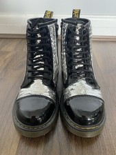 Dr Martens 1460 J Pooch Black Silver Sequin Zip Ankle Boots Size UK 2.5 RRP £140