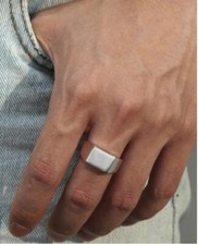 1pc Men's Silver Metal Square