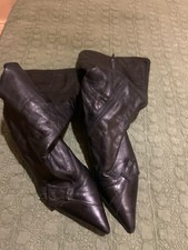 soft leather black long boots - size 7 (plus size)