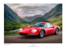 Ferrari Dino 246 GT Car Artist Signed Limited Edition (250)  Art Print Picture