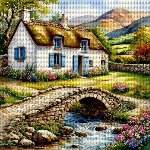 Mountain cottage printed - mountain,
