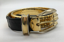 NANNI Metallic Articulated Belt 34" Gold Tone & Leather Made in Italy (JF125K31)