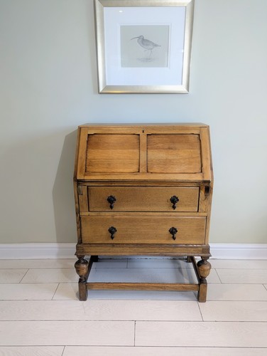 Light oak writing bureau - light, drop