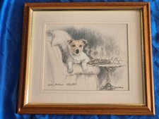 Gill Evans Jack Russell Terrier dog & wine Limited Edition Signed  Print Framed